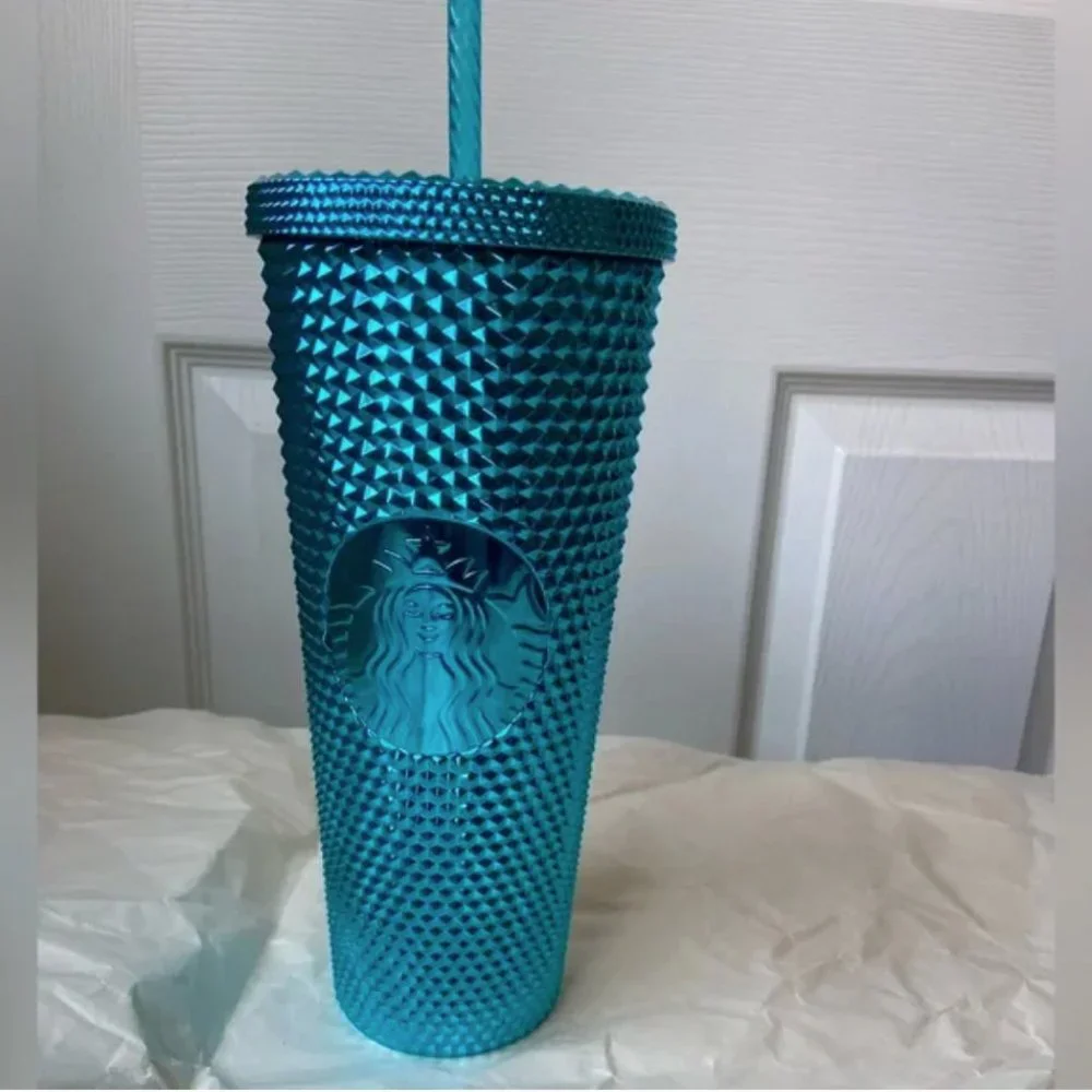 NEW Starbucks Blue Chrome Studded Splash Bling Cold Cup
